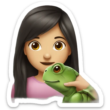 European girl with dark hair kiss little turtle sticker