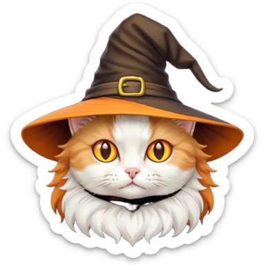 A cat with a witch hat sticker
