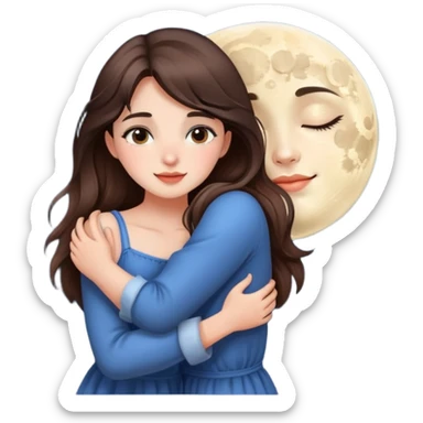 Brunette girl and moon hug sticker