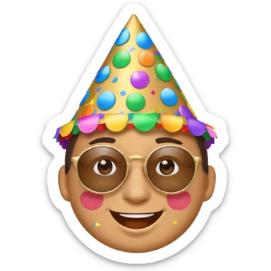 face emoji with confetti, party hat, and sunglasses sticker