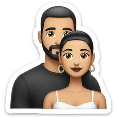 “White latino man with a buzz cut and skin black hair fade, thin beard, and well-defined mustache by a barber, embracing his Black wife with very straight hair and large earrings.” sticker