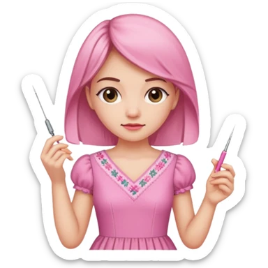 یه دختر با لباس صورتی ودر حال دوختن شماره دوزی sticker