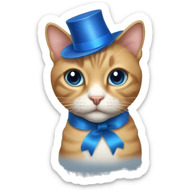 A cat with blue ribbon on its head sticker
