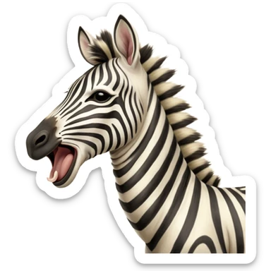 Cinematic Cute Yawning Zebra Portrait Emoji, Head tilted slightly with a dramatic, wide-open yawn, showcasing a soft, downy striped fur with gently drooping ears, a long, elegant equine snout, and round eyes barely open in drowsy contentment, Simplified yet irresistibly adorable features, highly detailed, glowing with a soft, cozy glow, high shine, relaxed yet expressive, stylized with a touch of savannah charm, bright and endearing, soft glowing outline, capturing the essence of a sleepy yet affectionate zebra that feels like it could stretch out of the screen and curl up for a nap! sticker