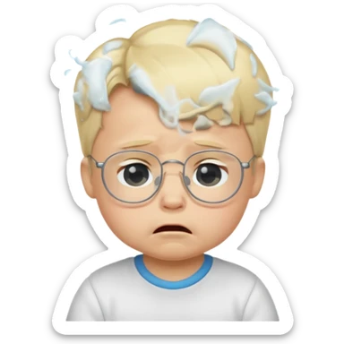 blond baby boy crying with glasses sticker