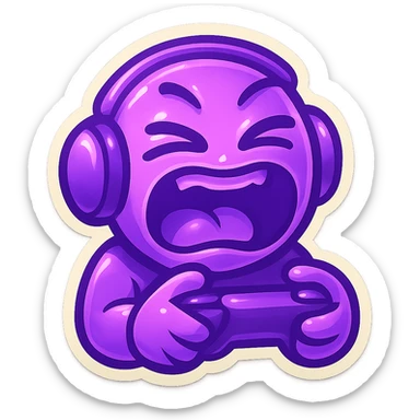 A meme-style emote with a funny gamer moment, neon purple theme, compact and expressive sticker