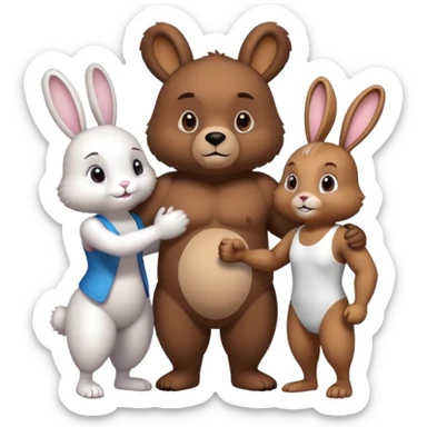a fitness bear and a fitness bunny doing a handshake sticker