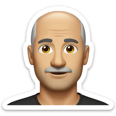 A middle-aged Italian man with olive-toned skin with bald hair and no facial hair. He is wearing a sleek black smart shirt, casually unbuttoned at the top. sticker