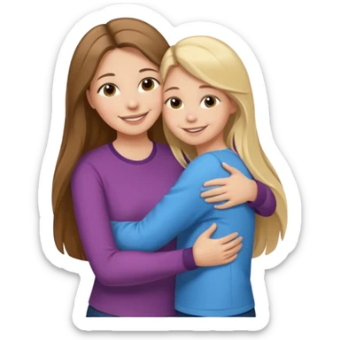 A beautiful mother with long brown hair hugging her cute 12yr old blonde hair daughter super happy sticker