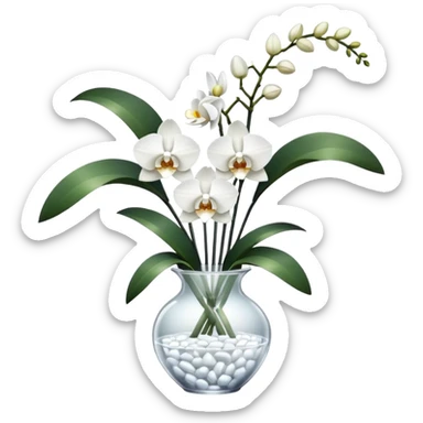 Bouquet of white orchids in crystal vase sticker