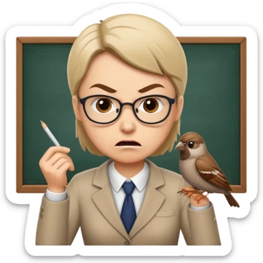 Angry teacher will scold Sparrow in the Busi School sticker