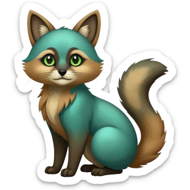 exotic shiny sparkly colorful  dark gloomy ghostly spooky greyish blackish green cyan toned colored fantasy-Cacomistle-tanuki-oncilla-caracal-animal-hybrid (full body) sticker