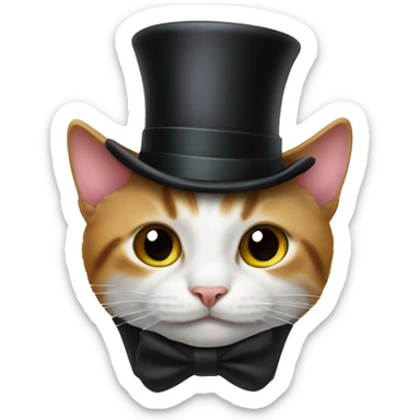 Cat hiding inside an upside down top hat sticker