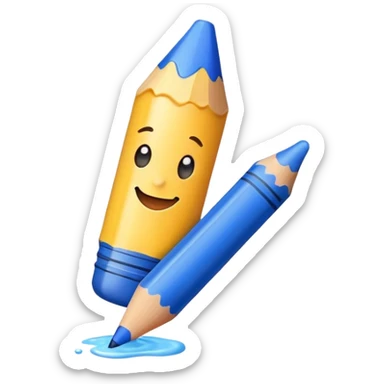 Blue crayon with a cute happy face sticker