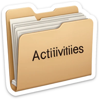 folder that says activites follwed by stack of forms  sticker