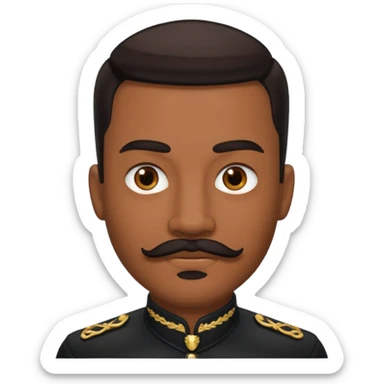 someone with brown hunter eyes, black slicked back hair , great jawline , and a mustache + goatee combo sticker