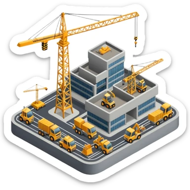 isometric construction site of airport sticker