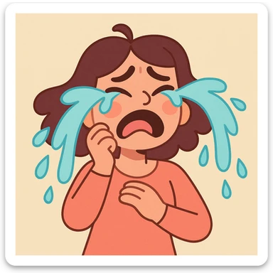 a person crying, exaggerated cartoon tears, pastel toon style sticker