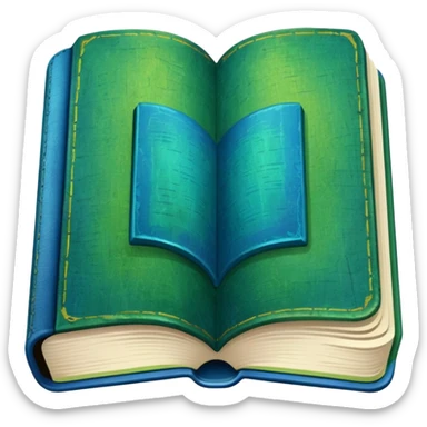 green and blue book with an abstract symbol on it sticker