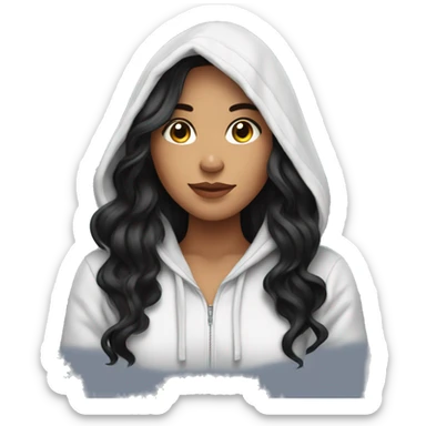 Pretty Latina girl with long black wavy hair in hoodie sticker