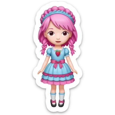 Isolated detaile illustration of the most modern raspberry torte doll figurine full body with pink hair and a hairband sticker