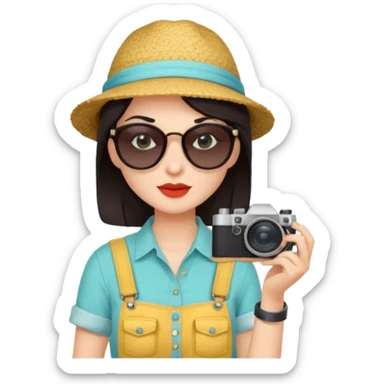 dark haired woman fotographer with summer clothes and sun glasses sticker