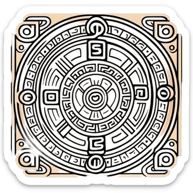 Mayan calendar or stone carving with mail symbol in white and dark green colors sticker