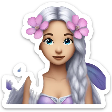 Beautiful, flower, fairy, pink, blue, silver, purple, long hair, big wings sticker