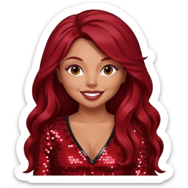 Jesy Nelson from Little Mix with long dark red hair, red sequin outfit sticker