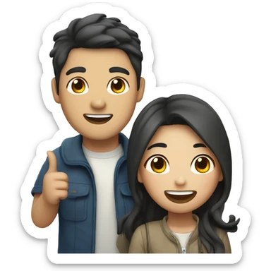 Cute Asian couple (girl with wavy long hair guy with short straight hair) excitedly traveling  sticker