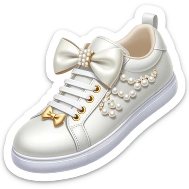 White pearl embellished sneakers with bows sticker