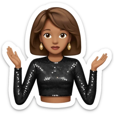 Whitney Houston with brown hair, black sequin long sleeve crop top sticker