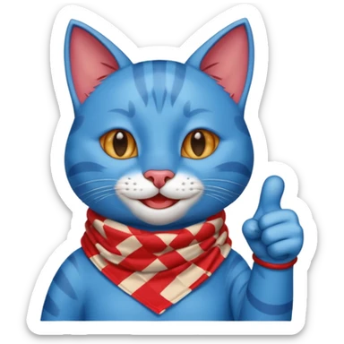 A Blue Cat smiling and giving thumbs up, wearing red Checkered Triangle scarf sticker