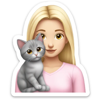 cute white girl with a gray kitten pink sticker