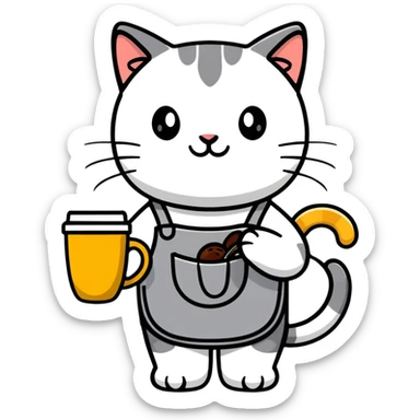 cat barista serving coffee sticker