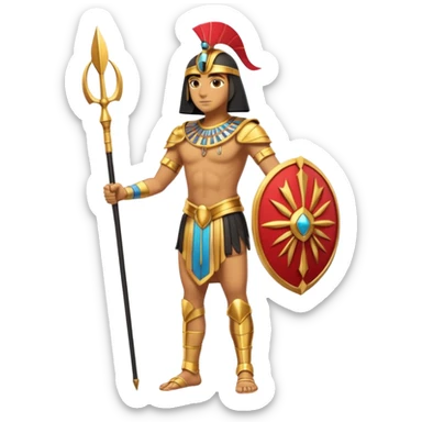 fullbody egyptian ancient soldier with spear and golden armor, different pose sticker