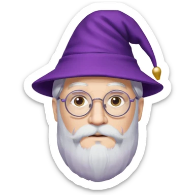 dumbledore white hair, wear glasses, purple magic hat sticker