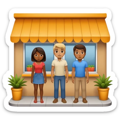 2 grown  2D line-drawn characters + small shop sticker