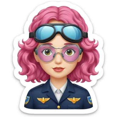 Flight Officer Lila – wavy rose-hair pilot with mirrored goggles sticker