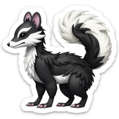 Trico-Sergal-Skunk-Marsupial-Vernid-fusion-Fakemon-animal-hybrid-creature, full body sticker