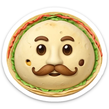 a fresh "Flying" flour tortilla football with a mustache sticker