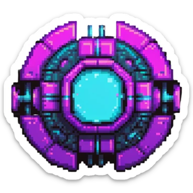 futuristic cyberpunk pixel art icon, vivid neon colors purple magenta cyan, minimal expressive design, 32x32, centered, high contrast, transparent background, no text, suitable for dark background, music platform symbol Spotify YouTube Deezer SoundCloud sticker