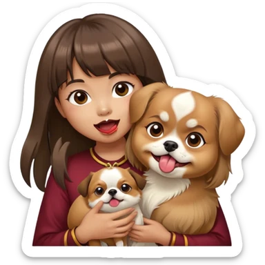 filipino girl with bangs holding cute tibetan spaniel tongue out sticker
