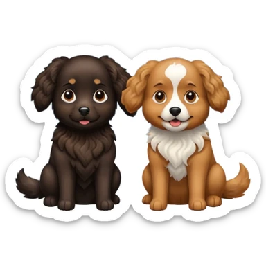 two dogs with wavy hair, one black and one brown with mountains sticker