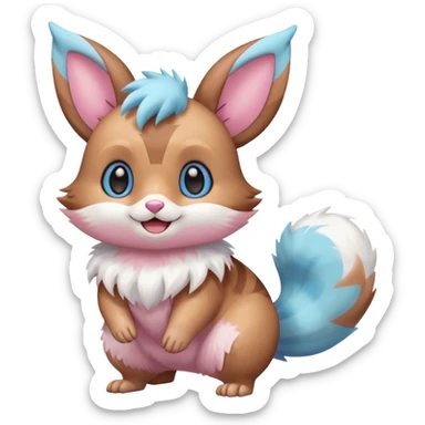 Kawaii Shiny Colorful Pastel Furret-Eevee-fusion Full Body sticker