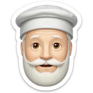older man with long white beard and cap, classic Apple-style emoji, focus on face and beard sticker
