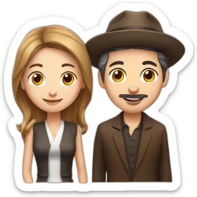 Jewish man and Chinese lady with brown Staffordshire terrier sticker