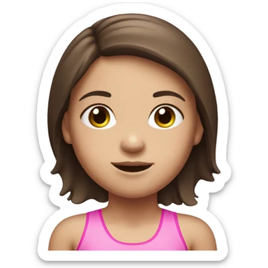 swimming little white girl with pink swimming suit dark brown long hair sticker