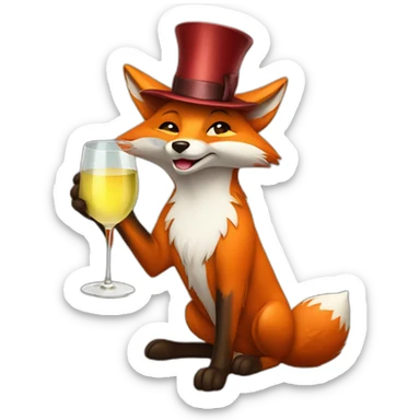 Fox drinking white wine wearing high hat sticker