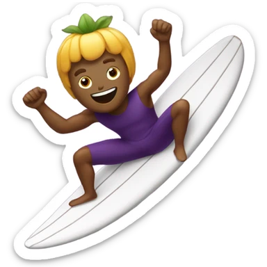 Guy surfing on eggplant sticker